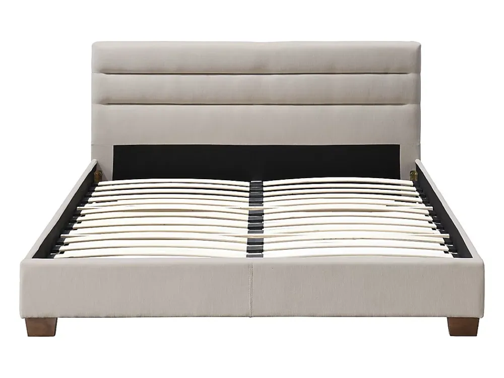 Vente-unique Lit 160 x 200 cm - Tissu - Beige - FAUSTIN* Lit Double