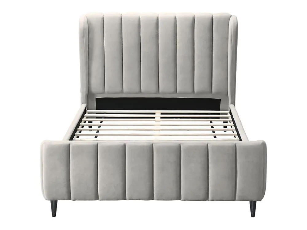 Vente-unique Lit 160 x 200 cm - Tissu avec coutures verticales - Gris clair - CASAGOTI* Lit Double