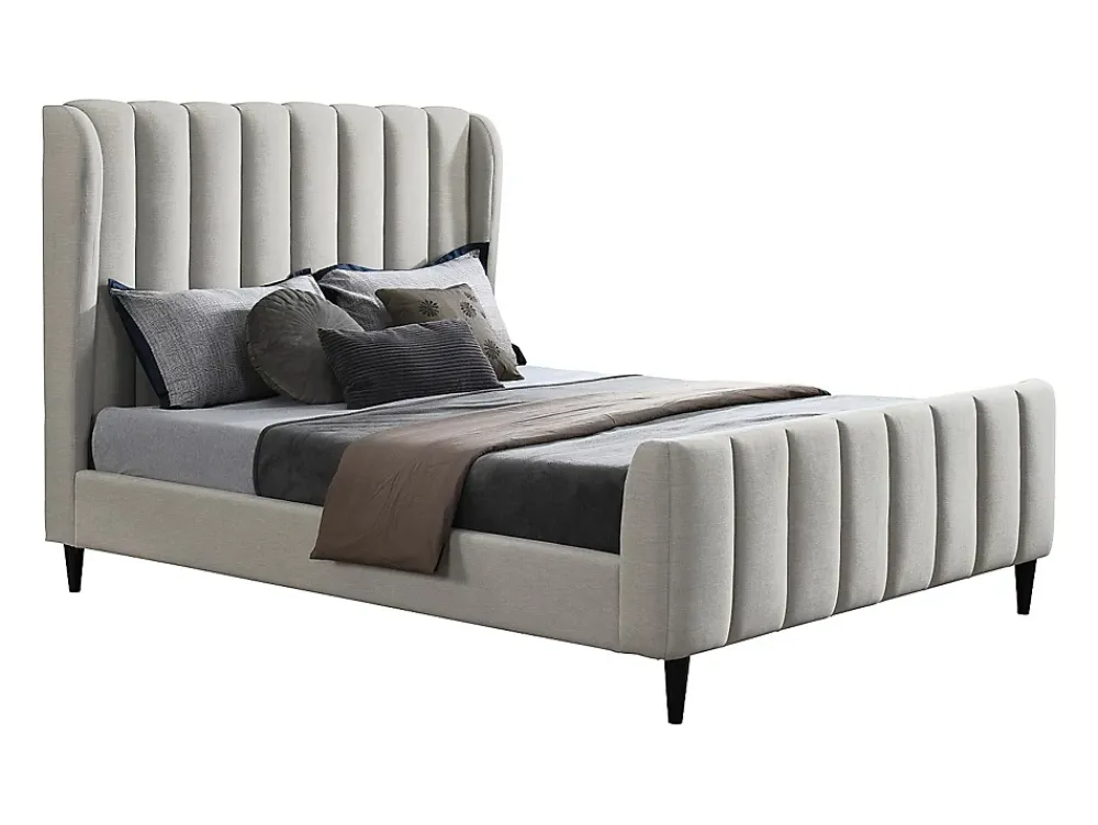 Vente-unique Lit 160 x 200 cm - Tissu avec coutures verticales - Gris clair - CASAGOTI* Lit Double