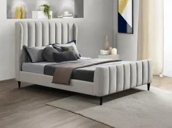 Vente-unique Lit 160 x 200 cm - Tissu avec coutures verticales - Gris clair - CASAGOTI* Lit Double