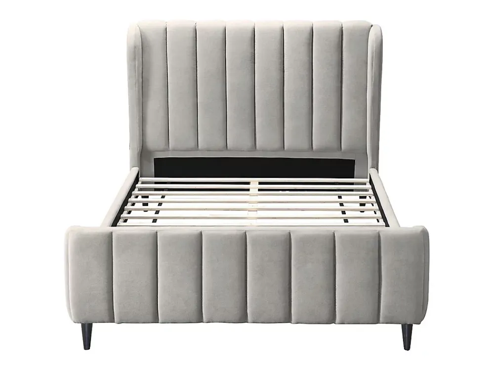 Vente-unique Lit 160 x 200 cm - Tissu avec coutures verticales - Gris clair - CASAGOTI* Lit Double