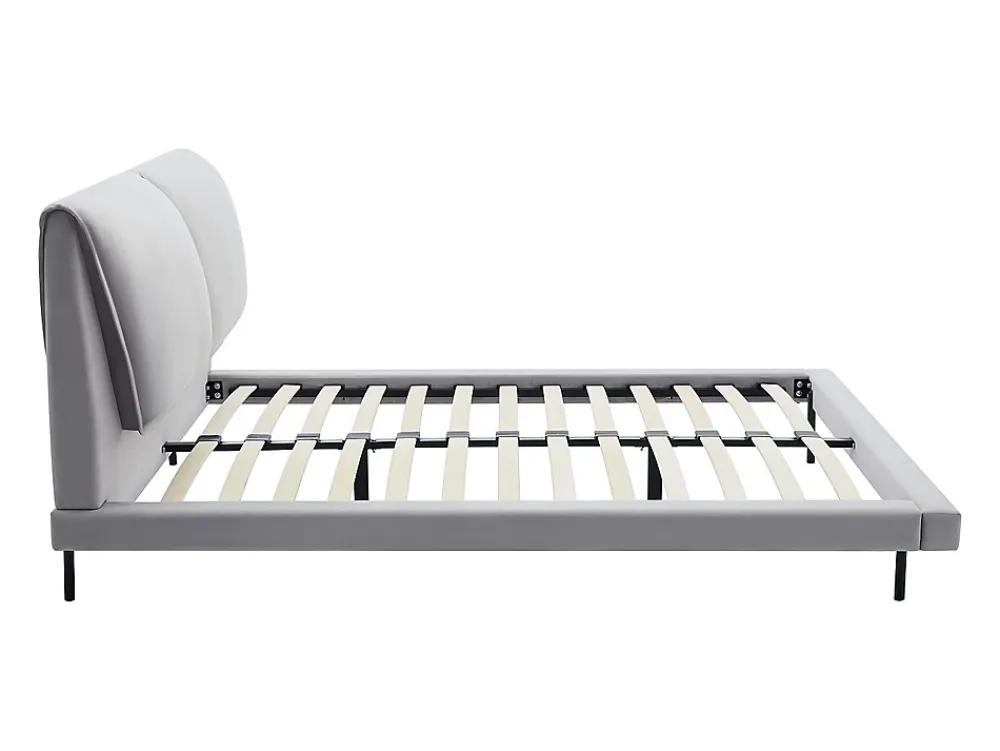 Vente-unique Lit 140 x 190 cm - Velours - Gris + Matelas - IBEDIA* Lit Double