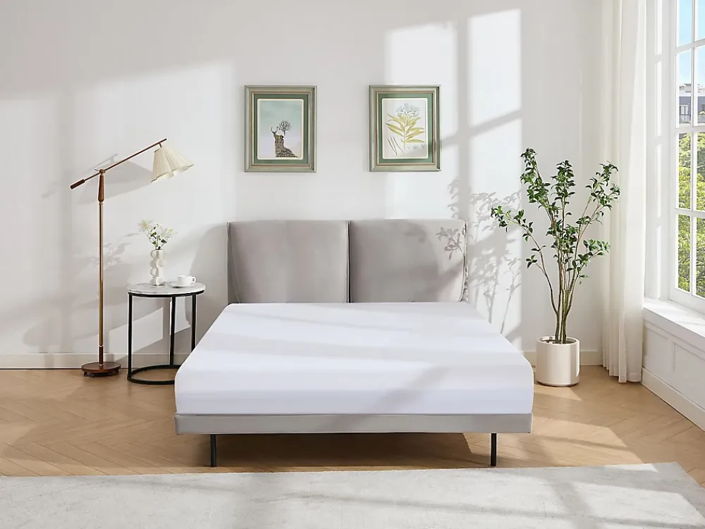 Vente-unique Lit 140 x 190 cm - Velours - Gris + Matelas - IBEDIA* Lit Double