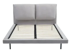 Vente-unique Lit 140 x 190 cm - Velours - Gris + Matelas - IBEDIA* Lit Double