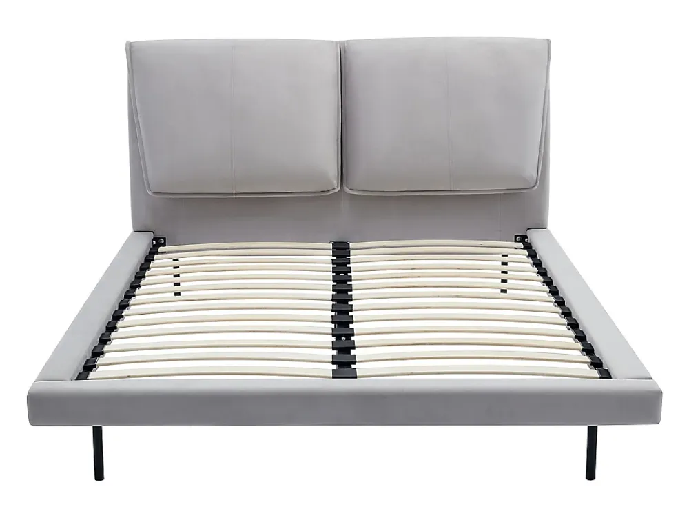 Vente-unique Lit 140 x 190 cm - Velours - Gris + Matelas - IBEDIA* Lit Double
