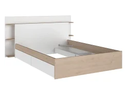 Vente-unique Lit 140 x 190/200 cm avec 4 tiroirs - Coloris : Naturel et blanc + Sommier + Matelas - TILONIDE* Lit Avec Rangement