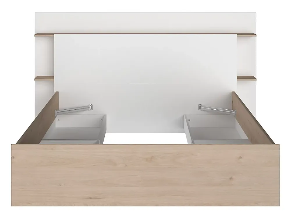 Vente-unique Lit 140 x 190/200 cm avec 4 tiroirs - Coloris : Naturel et blanc + Sommier - TILONIDE* Lit Avec Rangement