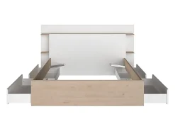 Vente-unique Lit 140 x 190/200 cm avec 4 tiroirs - Coloris : Naturel et blanc + Sommier - TILONIDE* Lit Avec Rangement