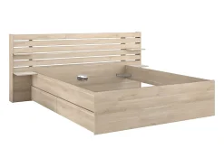 Vente-unique Lit 180 x 200 cm avec 4 tiroirs - Coloris : Naturel + Sommier + Matelas - TENALIA* Lit Avec Rangement