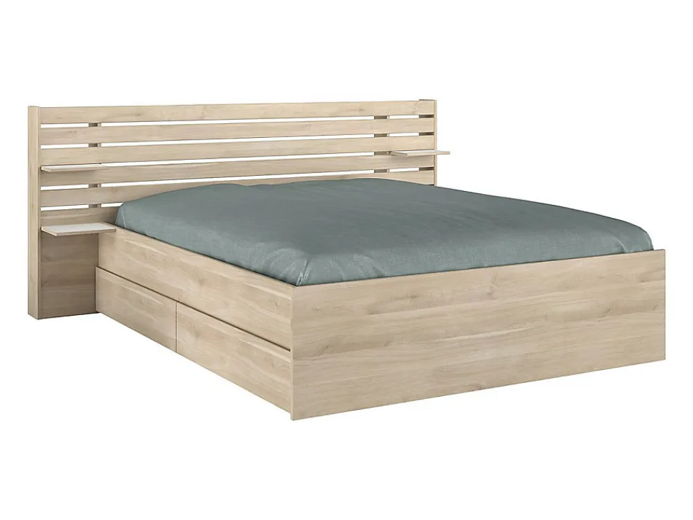 Lit 160 x 200 cm avec 4 tiroirs - Coloris : Naturel + Sommier + Matelas - TENALIA II>Vente-unique Best