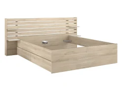 Lit 160 x 200 cm avec 4 tiroirs - Coloris : Naturel + Sommier + Matelas - TENALIA II><noscript><img width=
