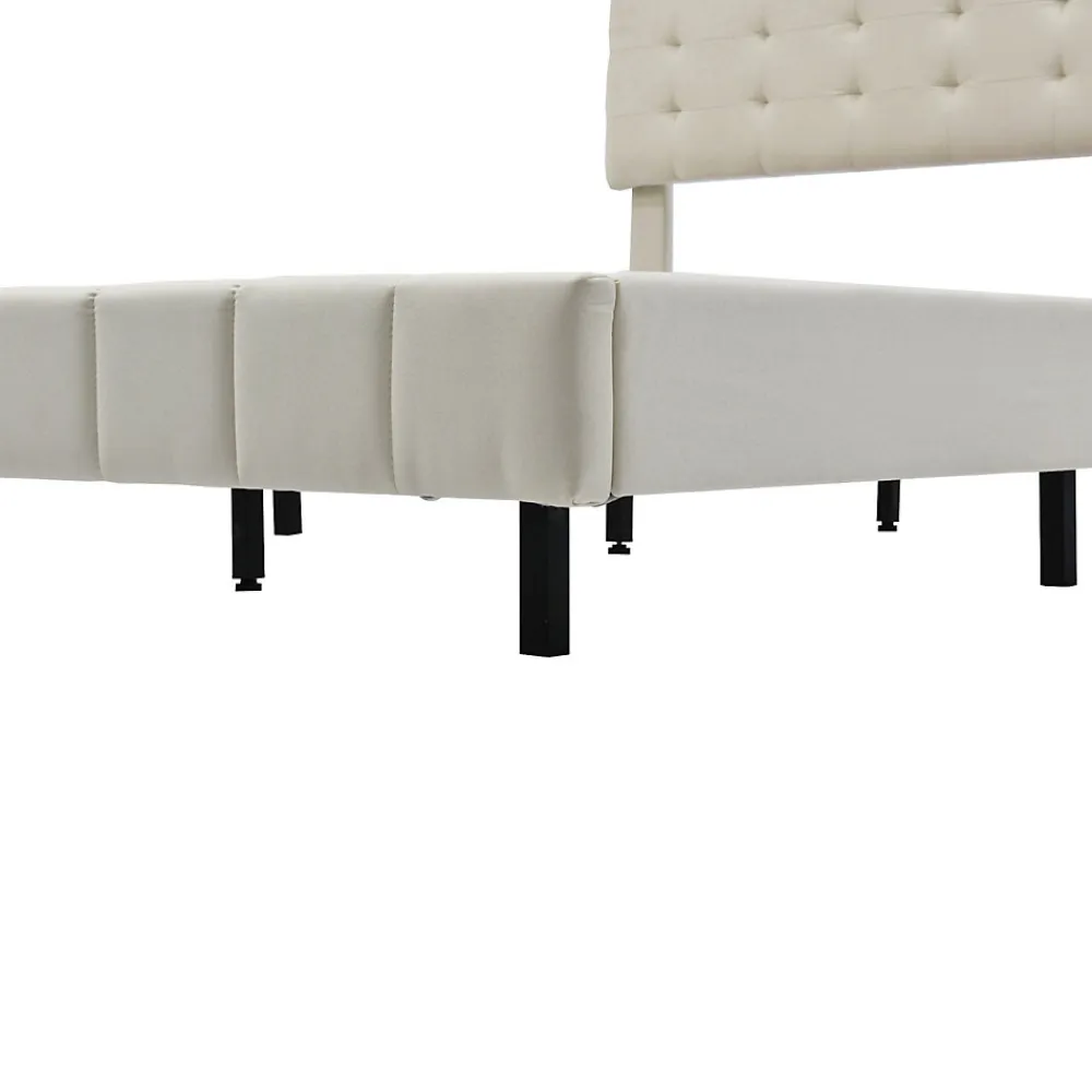 Lit 140 X 200 Cm Avec Éclairage LED Et Tête De Lit Réglable, Sommier à Lattes, Tissu En Lin, Beige>Simple Life Online