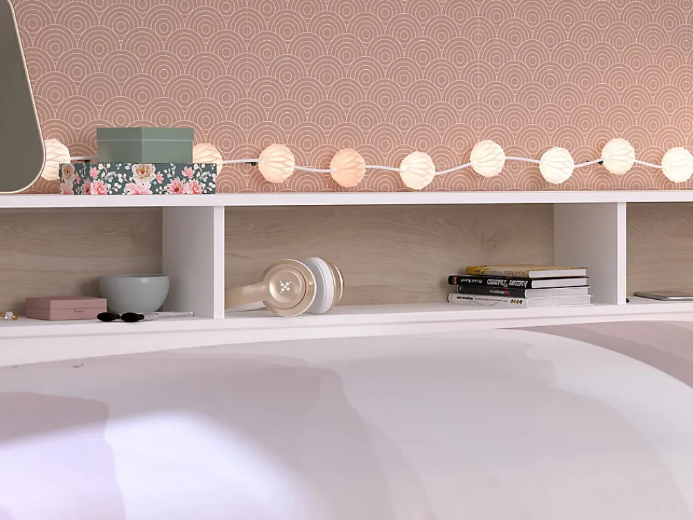 Vente-unique Lit 90 x 190/200 cm avec rangements - Blanc et naturel - PAULETTE*Enfant Lit Enfant