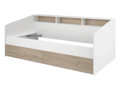 Vente-unique Lit 90 x 190/200 cm avec rangements - Blanc et naturel - PAULETTE*Enfant Lit Enfant