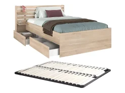Vente-unique Lit 120 x 190 cm avec rangements - Coloris : Naturel + Sommier - TENALIA* Lit Avec Rangement