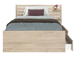 Vente-unique Lit 120 x 190 cm avec rangements - Coloris : Naturel + Sommier - TENALIA* Lit Avec Rangement