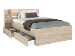 Vente-unique Lit 120 x 190 cm avec rangements - Coloris : Naturel + Sommier - TENALIA* Lit Avec Rangement