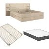 Lit 180 x 200 cm avec rangements - Coloris : Naturel + Sommier + Matelas - TENALIA>Vente-unique