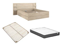 Lit 180 x 200 cm avec rangements - Coloris : Naturel + Sommier + Matelas - TENALIA>Vente-unique