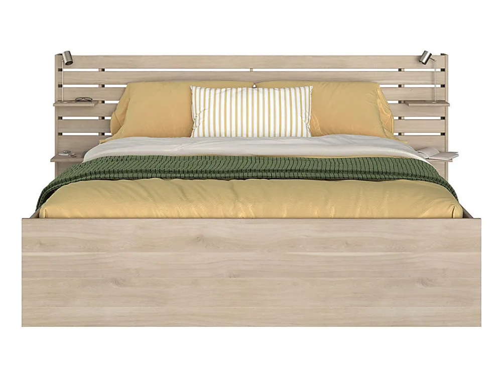 Lit 180 x 200 cm avec rangements - Coloris : Naturel + Sommier + Matelas - TENALIA>Vente-unique