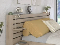 Lit 180 x 200 cm avec rangements - Coloris : Naturel + Sommier + Matelas - TENALIA><noscript><img width=