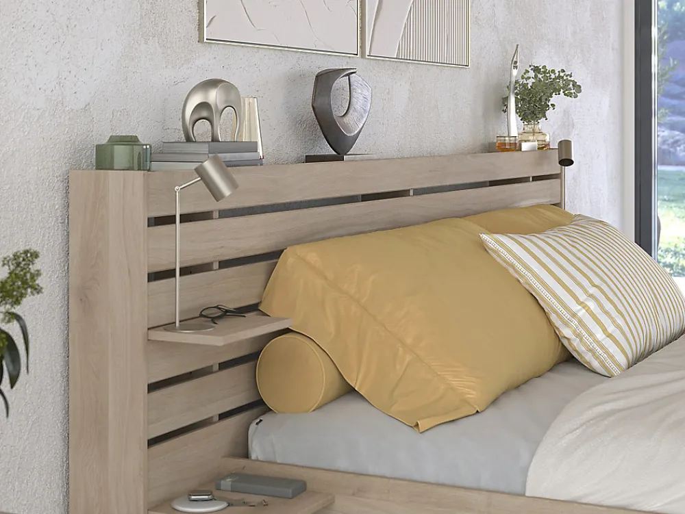Lit 180 x 200 cm avec rangements - Coloris : Naturel + Sommier + Matelas - TENALIA>Vente-unique
