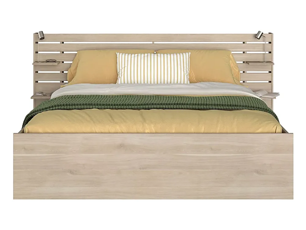 Vente-unique Lit 180 x 200 cm avec rangements - Coloris : Naturel + Sommier - TENALIA* Lit Avec Rangement