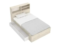 Vente-unique Lit 120 x 190 cm avec rangements - Coloris : Naturel et blanc + Sommier - VARDIEL* Lit Avec Rangement