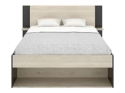 Vente-unique Lit 140 x 190 cm avec rangements - Coloris : Naturel et noir + Sommier - KEROSIA* Lit Avec Rangement