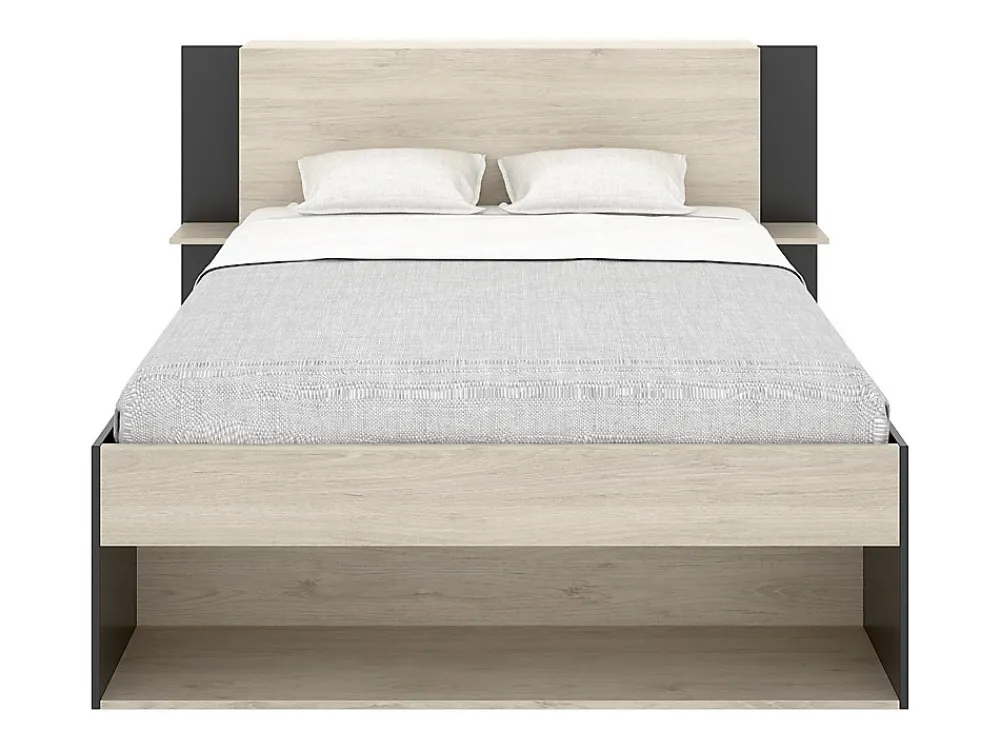 Vente-unique Lit 140 x 190 cm avec rangements - Coloris : Naturel et noir - KEROSIA* Lit Avec Rangement