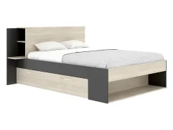 Vente-unique Lit 140 x 190 cm avec rangements - Coloris : Naturel et noir - KEROSIA* Lit Avec Rangement