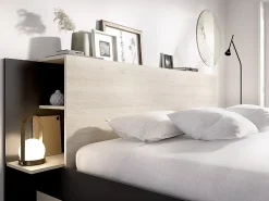 Vente-unique Lit 140 x 190 cm avec rangements - Coloris : Naturel et noir - KEROSIA* Lit Avec Rangement