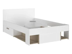 Lit 120 x 190/200 cm avec rangements - Blanc et naturel - KINSELIA><noscript><img width=