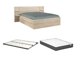 Lit 160 x 200 cm avec rangements - Coloris : Naturel + Sommier + Matelas - TENALIA II>Vente-unique New