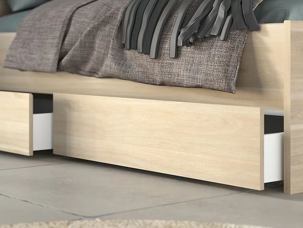 Lit 160 x 200 cm avec rangements - Coloris : Naturel + Sommier + Matelas - TENALIA II>Vente-unique New
