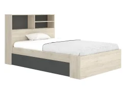 Lit 120 x 190 cm avec rangements - Coloris : Naturel et anthracite - VARDIEL>Vente-unique Outlet