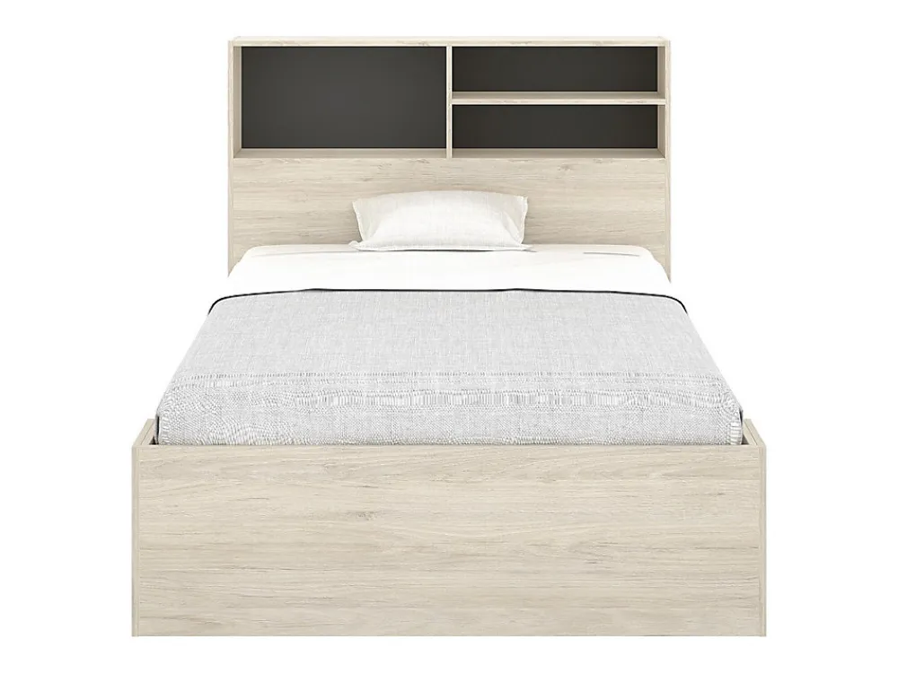 Lit 120 x 190 cm avec rangements - Coloris : Naturel et anthracite - VARDIEL>Vente-unique Outlet