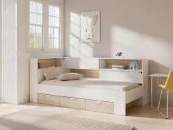 Lit 90 x 190 cm avec rangements - Coloris : Blanc et naturel - TAMADU><noscript><img width=