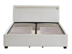 Lit 140 x 190 cm avec rangements - Simili blanc avec LEDs - ALOIS II><noscript><img width=