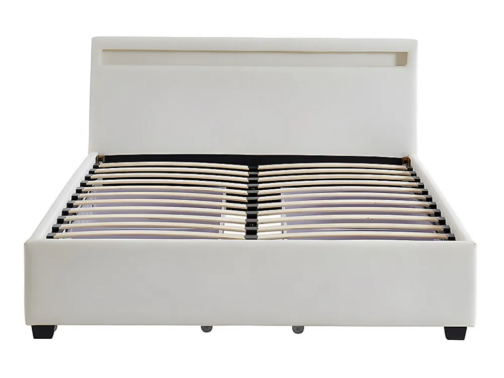 Lit 140 x 190 cm avec rangements - Simili blanc avec LEDs - ALOIS II>Vente-unique