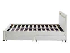 Lit 140 x 190 cm avec rangements - Simili blanc avec LEDs - ALOIS II><noscript><img width=