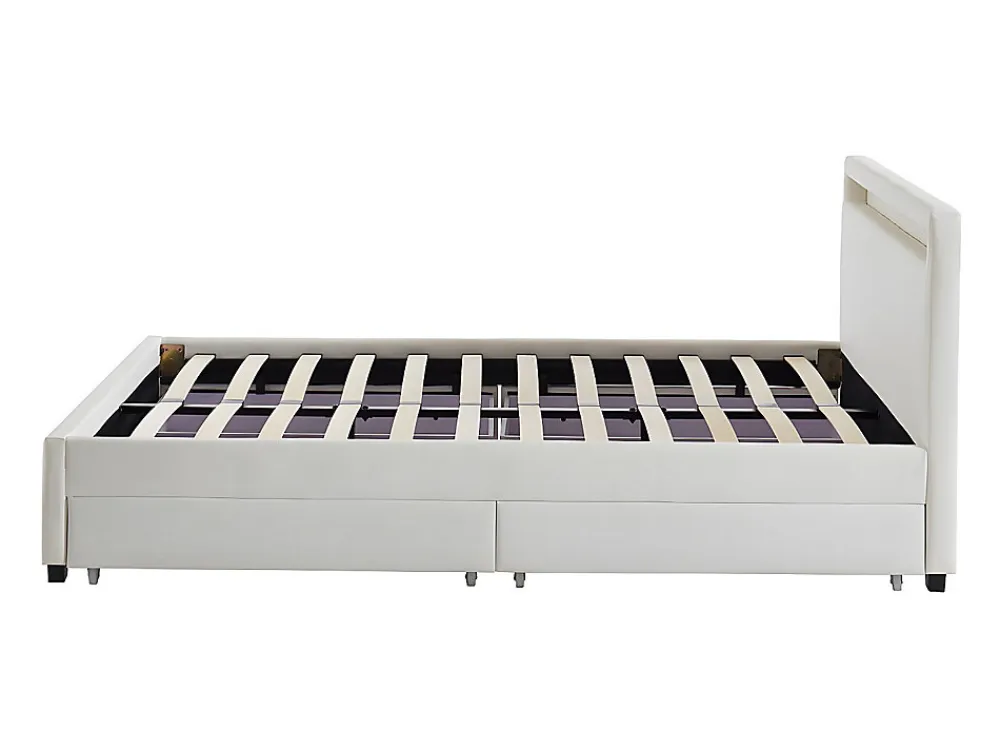 Lit 140 x 190 cm avec rangements - Simili blanc avec LEDs - ALOIS II>Vente-unique