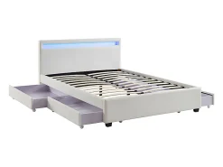 Lit 140 x 190 cm avec rangements - Simili blanc avec LEDs - ALOIS II><noscript><img width=