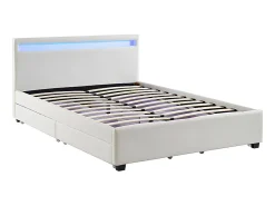 Lit 140 x 190 cm avec rangements - Simili blanc avec LEDs - ALOIS II><noscript><img width=