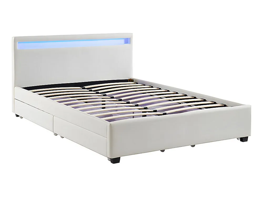 Lit 140 x 190 cm avec rangements - Simili blanc avec LEDs - ALOIS II>Vente-unique