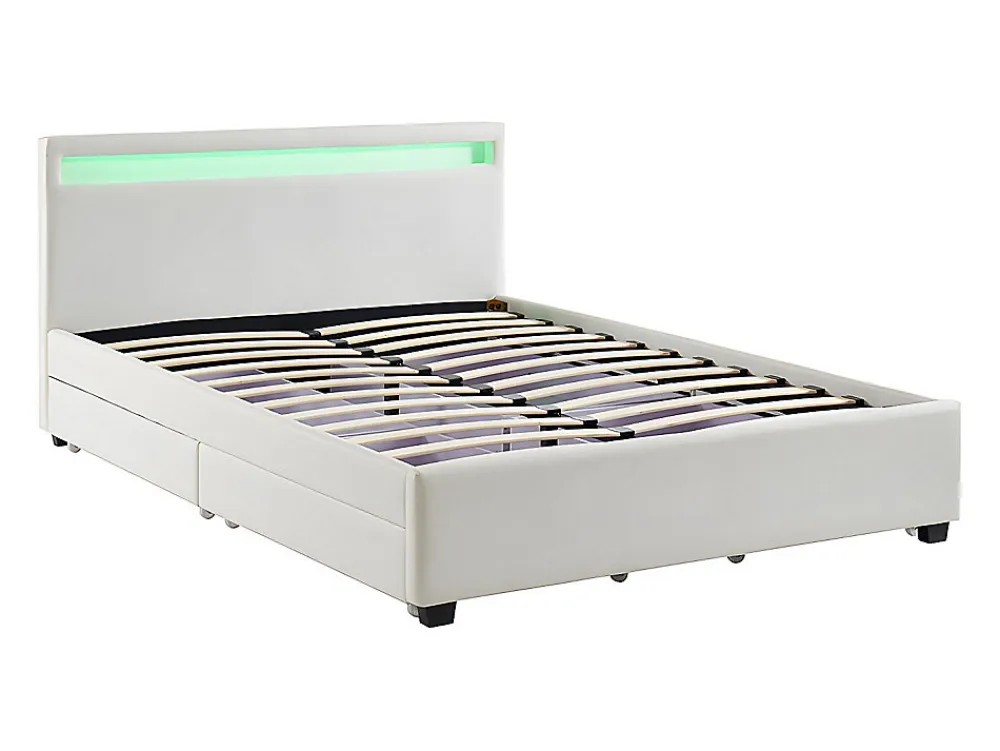 Lit 140 x 190 cm avec rangements - Simili blanc avec LEDs - ALOIS II>Vente-unique