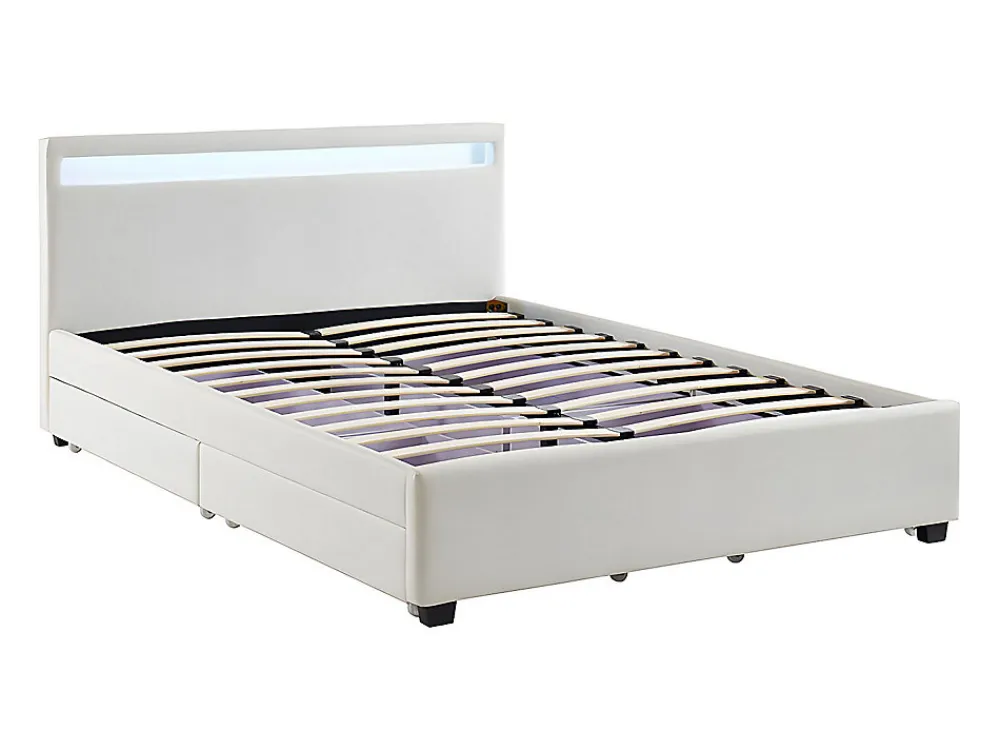 Lit 140 x 190 cm avec rangements - Simili blanc avec LEDs - ALOIS II>Vente-unique