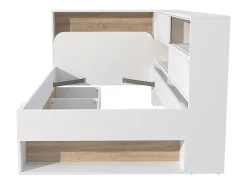 Lit 90 x 190 cm avec rangements - Coloris : Blanc et naturel + Sommier - TAMADU><noscript><img width=