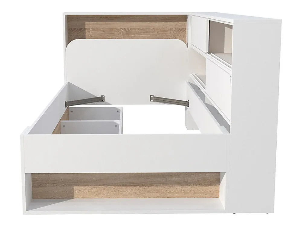 Lit 90 x 190 cm avec rangements - Coloris : Blanc et naturel + Sommier - TAMADU>Vente-unique Sale
