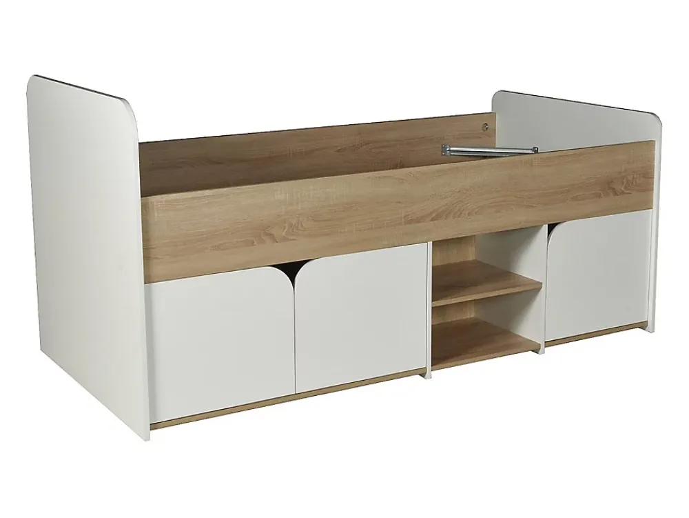 Vente-unique Lit 90 x 190 cm avec rangements - Coloris : Naturel et blanc - LOSTYA* Lit Avec Rangement